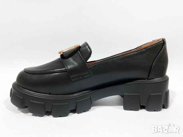 Дамски черни кожени обувки на платформа -034, снимка 2 - Дамски ежедневни обувки - 33933072