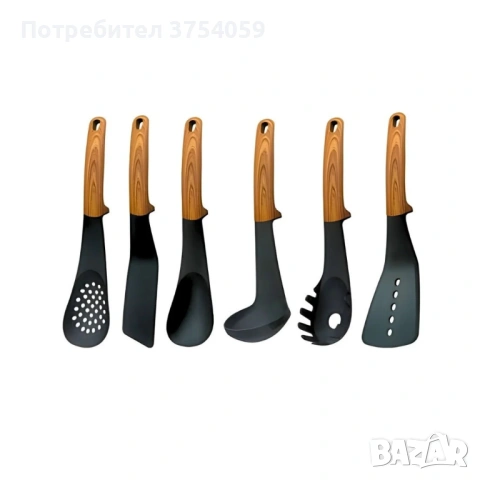 Комплект кухненски прибори 6 части с въртяща се стойка Cheffinger – дървесна визия, практичен и стил, снимка 7 - Прибори за хранене, готвене и сервиране - 53174080