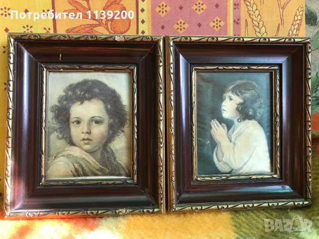 2бр френски винтидж картини молещо се момиче и момче щампа върху плат, снимка 13 - Картини - 32721197