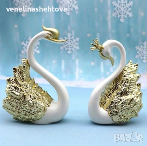 Двойка големи лебеди за декорация на торта сребрист златист цвят , снимка 3 - Други - 51658699