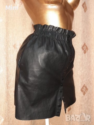 Zara S Черна кожена пола с копчета тик так , снимка 5 - Поли - 39399299