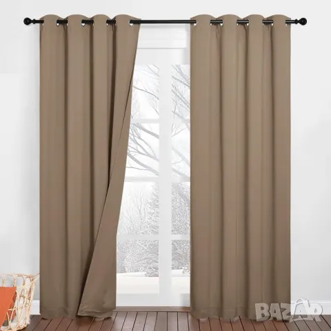 Комплект 2бр трислойни завеси с метални халки, 100% затъмняващи, шумоизолиращи