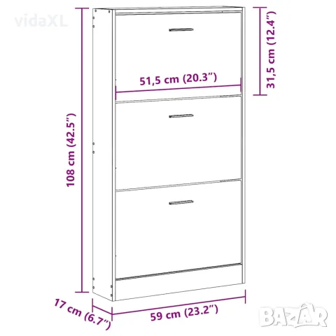 vidaXL Шкаф за обувки, черен, 59x17x108 см, инженерно дърво, снимка 9 - Шкафове - 56147110