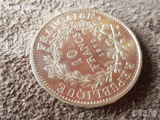 10 франка 1970 Франция СРЕБРО сребърна монета в качество 3, снимка 3 - Нумизматика и бонистика - 41372967