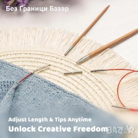 Нови Професионални дървени игли за плетене – 10 размера с аксесоари, снимка 5 - Други - 49516553