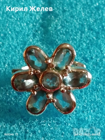 Дамски сребърни обеци във формата на цвете разкошни с сини полускъпоценни камъни 73781, снимка 3 - Обеци - 52854422