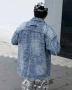 Ново мъжко карго дънково яке риза Street Style накъсан вид овърсайз деним памук ХЛ, снимка 2
