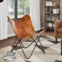 vidaXL Стол тип пеперуда, кафяв, естествена кожа, снимка 2