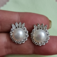 Дамски обеци от естествени перли и сребро, снимка 3 - Обеци - 36078975