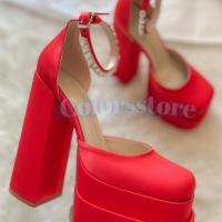 Червени сатенени сандали, снимка 1 - Сандали - 35875759