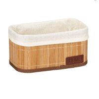 Бамбукова кошница за съхранение от бежов плат, 28x18x12 см, снимка 1 - Декорация за дома - 44461973
