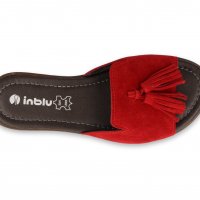 INBLU Италиански дамски чехли от естествен велур, Червени, снимка 3 - Сандали - 35983749