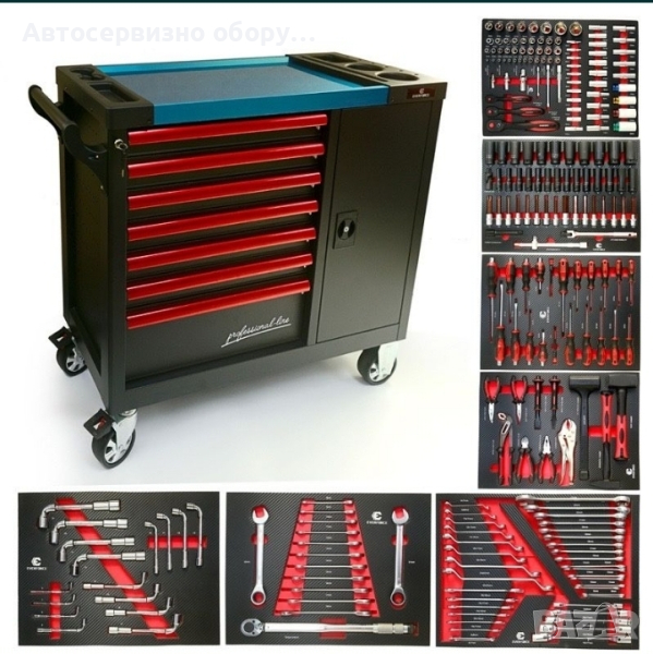 Професионален шкаф с инструменти с метален плот и допълнителено отделение., снимка 1
