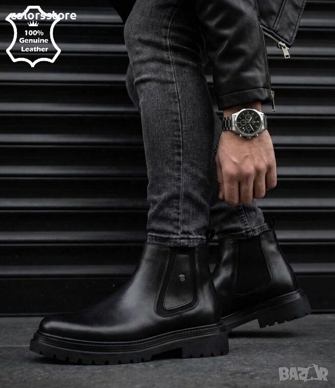 Мъжки боти - черна ЕСТЕСТВЕНА кожа - 3160 , снимка 1