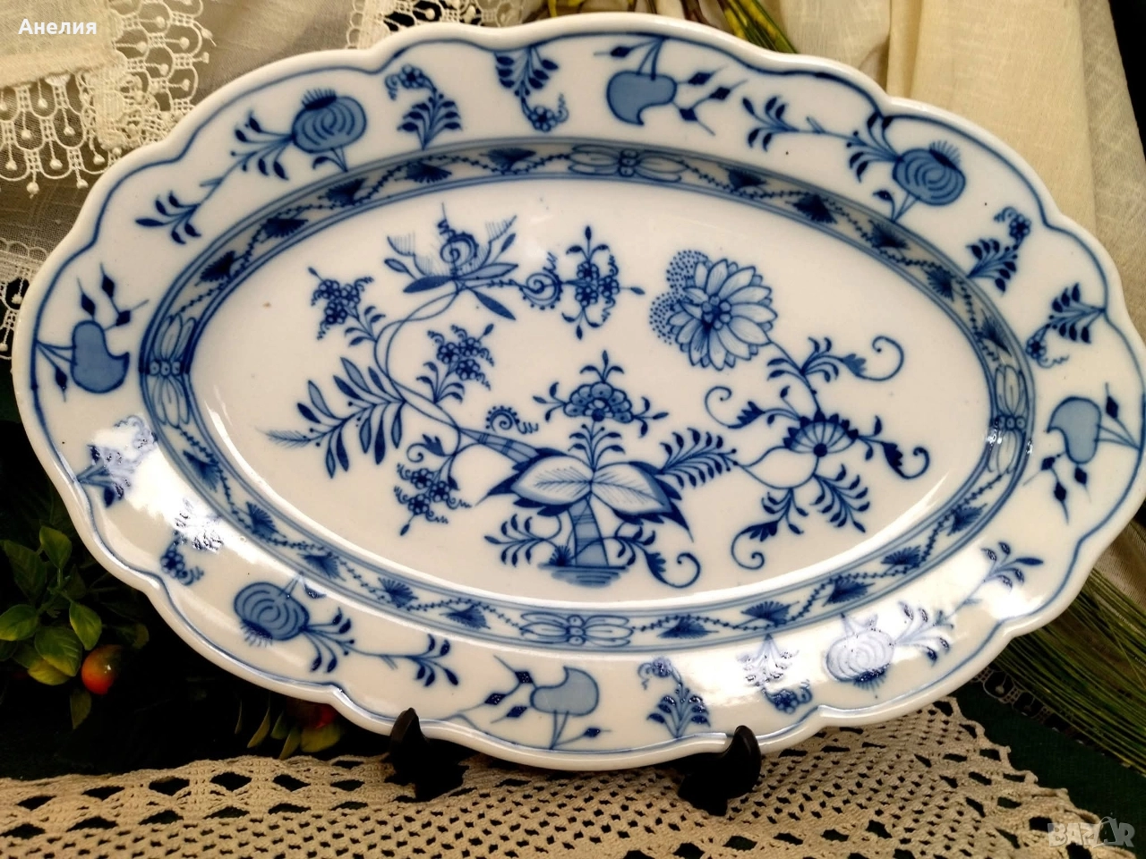 Meissen плато син лук антика, снимка 1