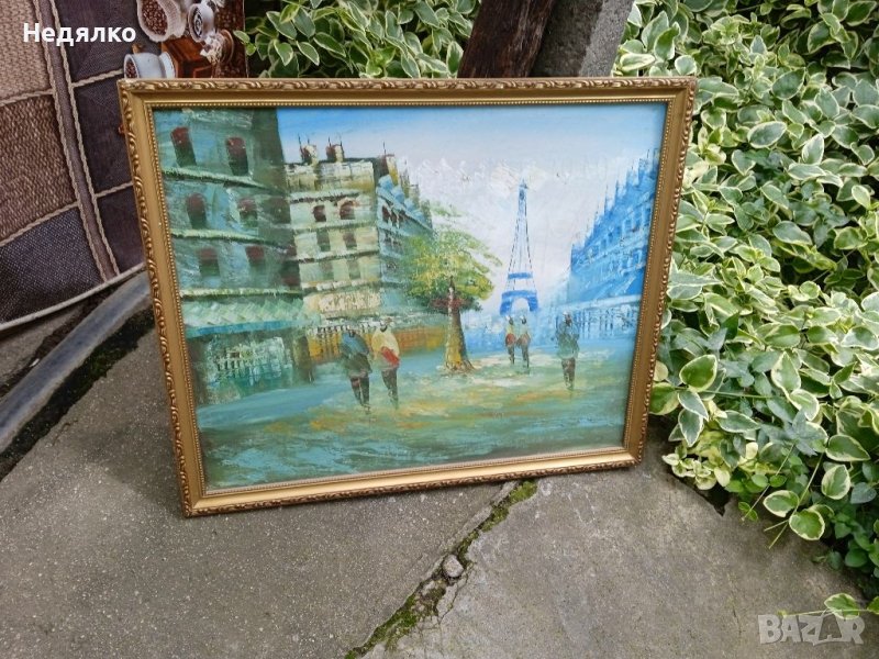 Стара картина,Париж,български художник,масло на платно , снимка 1