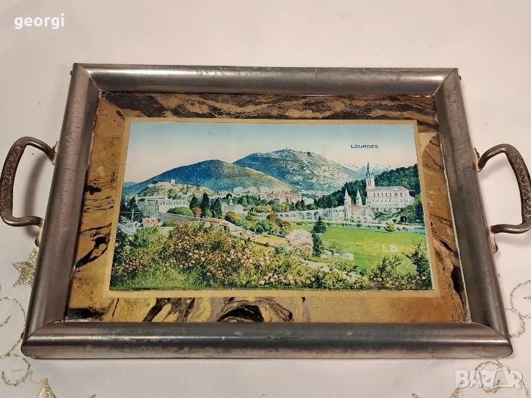 ретро френски поднос с метален обков  23/1, снимка 1