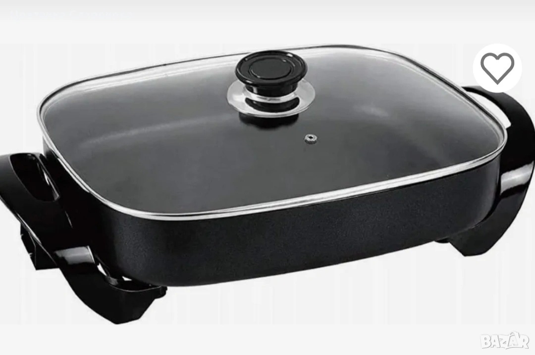 Електрически тиган/ скара Shov 30x40см–незалепващо покритие със стъклен капак 1500W, снимка 1