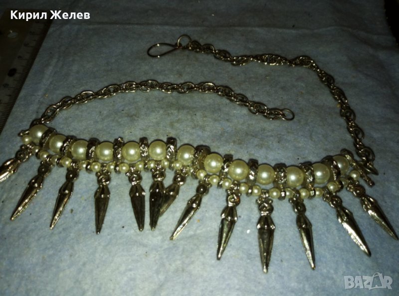 ЕФЕКТНА СРЕБРИСТА ПЕРЛЕН ЕТНО СТИЛ ОГЪРЛИЦА от БЛАГОРОДНА НЕРЪЖДАЕМА СТОМАНА 38878, снимка 1