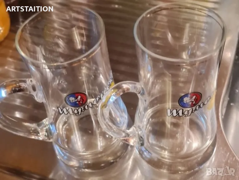  Две стъклени халби за бира и три стъклени, снимка 1