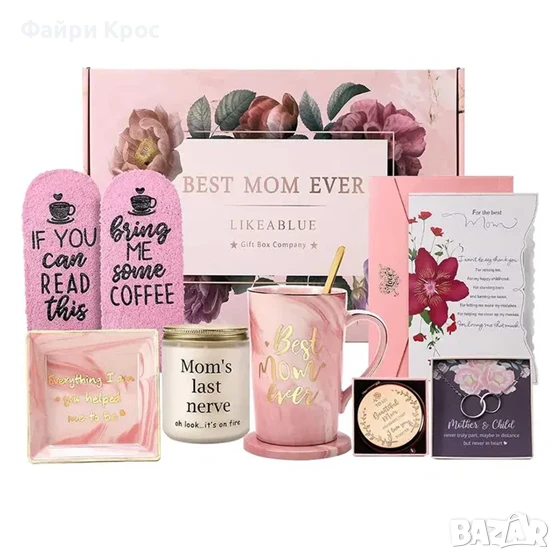 Подаръчен комплект за жена, 6 части, идея за подарък, Чорапи, Ароматна свещ - Розов, снимка 1