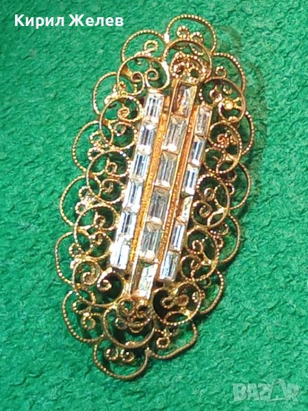 ПОЗЛАТЕН ФИЛИГРАН БОХЕМСКИ КРИСТАЛ АРТ БРОШКА РЕТРО БИЖУ 11984, снимка 1