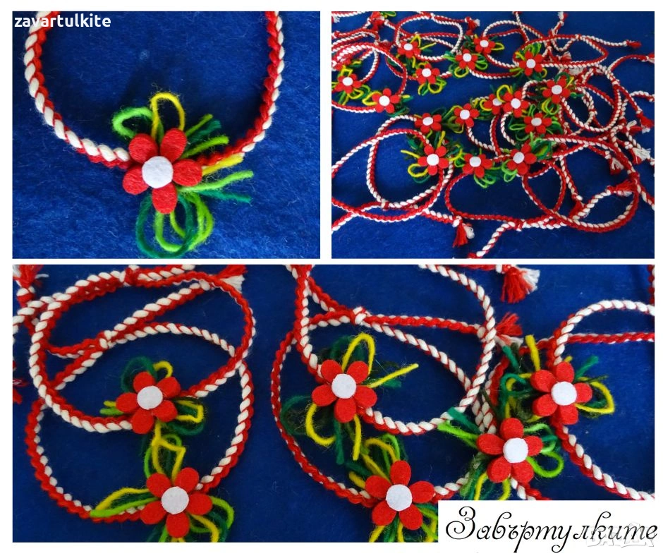 Мартеници гривни със цвете от филц, снимка 1