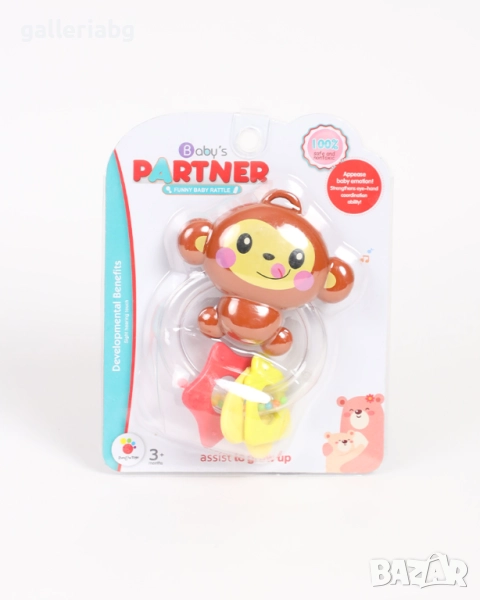 Бебешка дрънкалка Маймунка – цветна, лека, 3+ месеца, снимка 1