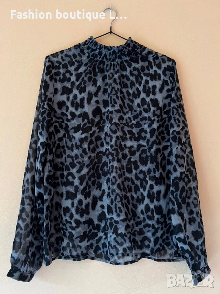 Тигрова ефирна блуза тип поло в тъмно сив цвят 🩶, снимка 1