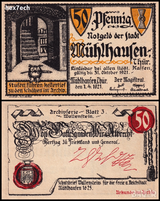 ❤️ Германия Mühlhausen 1921 50 пфенинга UNC нова ❤️, снимка 1