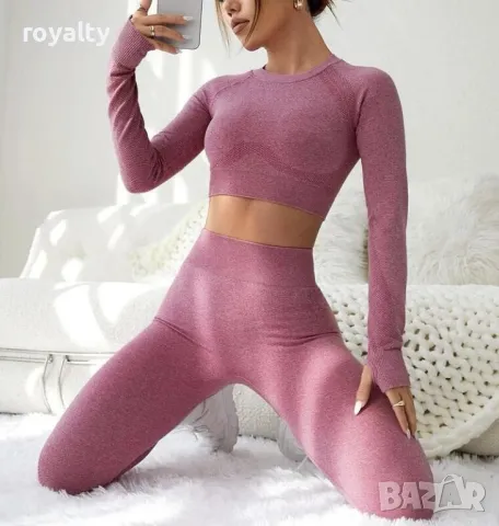 Дамски комплект клин и блуза в розово, снимка 3 - Спортни екипи - 49902936