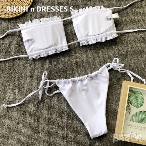 Бял бански с къдрици и връзки - 5 цвята ХИТ 2025, снимка 3 - Бански костюми - 41375645