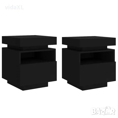 vidaXL Нощни шкафчета с LED осветление, 2 бр, черни, 40x39x48,5 см, снимка 1 - Шкафове - 56148114