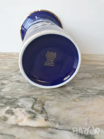 Royal KPM 21см/КПМ Бавария стара немска порцеланова ваза/кобалт-цветя-злато, снимка 7 - Вази - 48897861
