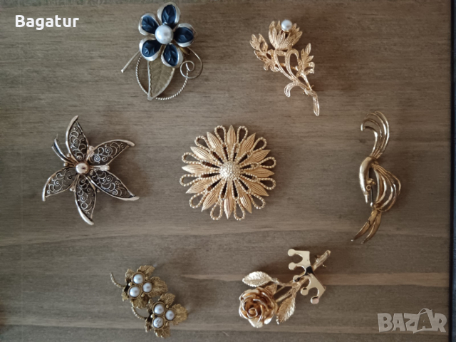 Лот 7бр,брошки,стари,жълти,винтидж,позлата,, снимка 10 - Антикварни и старинни предмети - 44623074