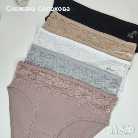 Комплект от 5 меки памучни бикини с деликатна дантела, снимка 3 - Бельо - 53346368