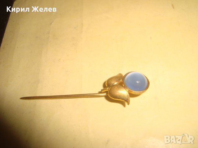 СТАРА БРОНЗОВА ПОЗЛАТЕНА АРТ ДЕКО ФЛОРАЛНА ДЕКОРАТИВНА ИГЛА СКЪПОЦЕННА БРОШКА с КОТЕШКО ОКО 19350, снимка 6 - Антикварни и старинни предмети - 35664261