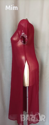  М Прозрачна рокля / парео / с релефна бродерия цвят бордо, снимка 4 - Рокли - 41393854