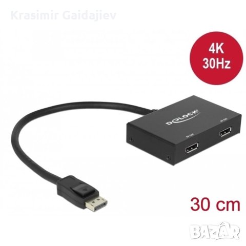 Displayport Splitter 1.2 1x Displayport - 2x Displayport 4K, снимка 1 - Кабели и адаптери - 41526342