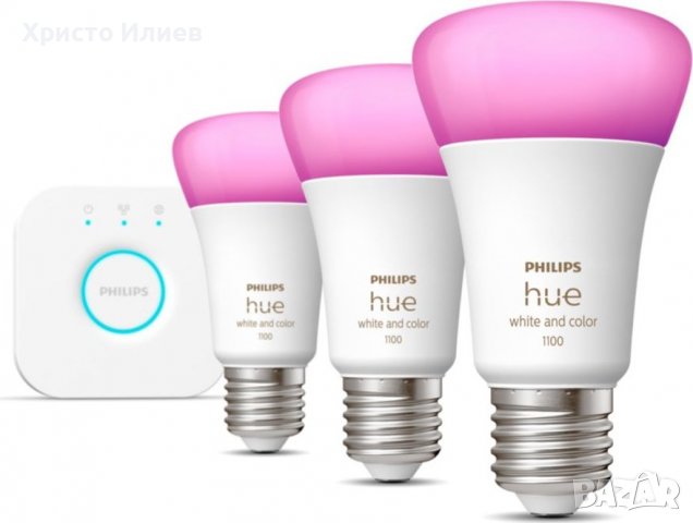 PHILIPS Hue 3 бр LED Крушки бяла и цветна светлина и рутер за управление, снимка 2 - Лед осветление - 39349851