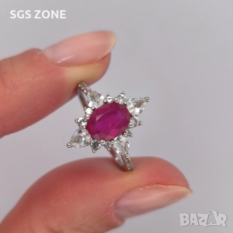 сребърен пръстен с РУБИНИ, САПФИРИ и ИЗУМРУДИ, снимка 5 - Пръстени - 51759879