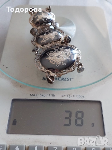 Автентична сребърна 925 гривна(sterling silver)поставени емайлирани плочки-1920 г.отлично състояние, снимка 12 - Гривни - 52847553