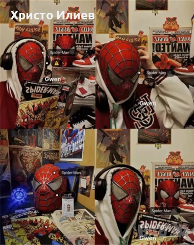 Маска Спайдърмен Марвел с мигащи магнитни светещи очи дистанционно пръстен Spiderman Marvel карнавал, снимка 7 - Други - 51852468