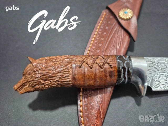 Японски ловен нож MYATO WOOLF DAMASK с кожена кания,LN429, снимка 6 - Ножове - 52662409