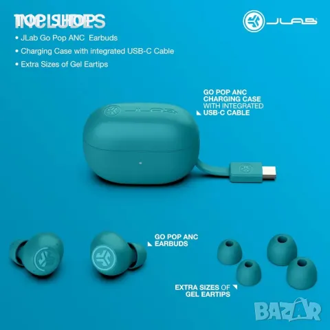 JLab Go Pop ANC Smart активни слушалки с шумопотискане, Bluetooth с микрофон, IP55, снимка 5 - Безжични слушалки - 49419870