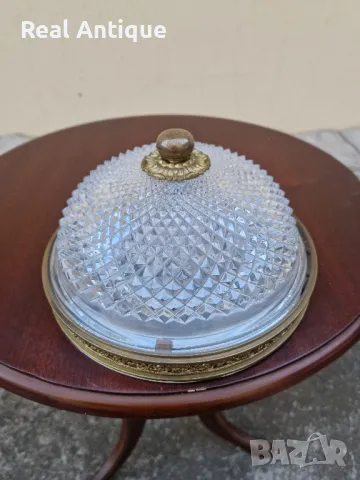 Страхотна антикварна френска таванна лампа плафон  бронз кристал , снимка 2 - Антикварни и старинни предмети - 50339213