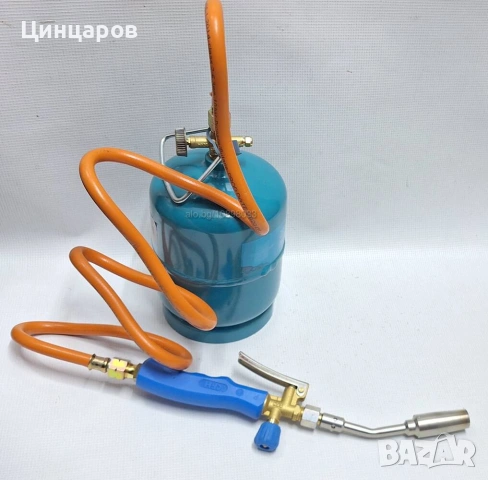 Горелка с палец, бутилка газ пропан-бутан 1кг., маркуч дължина 1.5м.Произход Германия