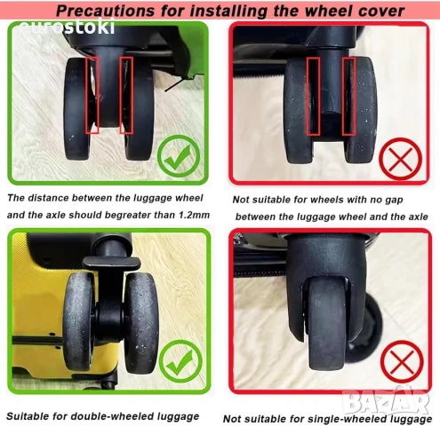 8 броя протектори за колела за куфар, силиконови калъфи за колела за багаж, снимка 2 - Куфари - 51410083