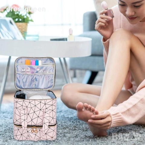 4651 Професионален розов куфар за лакове и инструменти – Компактен органайзер на две нива, снимка 8 - Продукти за маникюр - 53654843