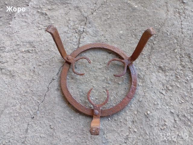 Стар кован сажек, ковано желязо, примитив пиростия за меден съд, снимка 6 - Антикварни и старинни предмети - 52432294